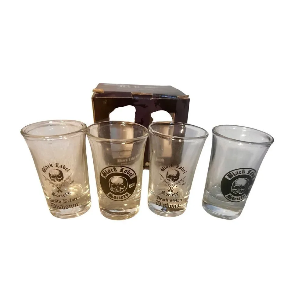 BLACK LABEL SOCIETY BLS FOUR SHOT GLASSES 2 -SKULL LOGO 2 -DEATH BEFORE DISHONOR
